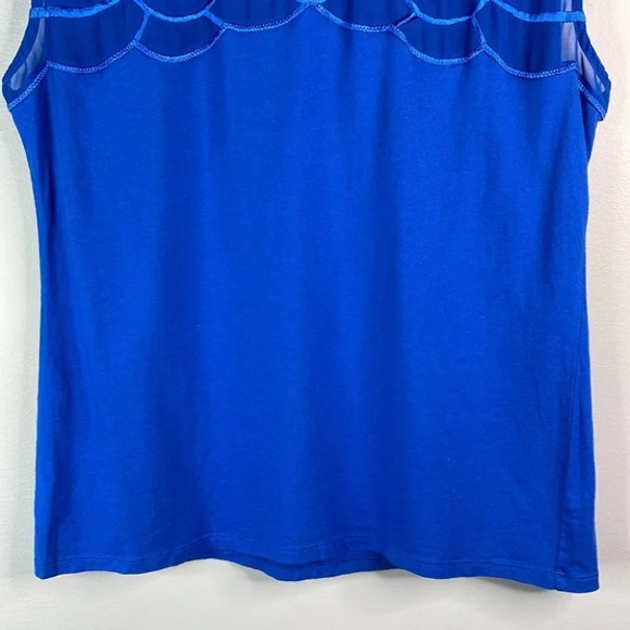 ANN TAYLOR Embroidered Tank Top Royal Blue Scallop Pattern Cap Sleeve Size L - Picture 4 of 9